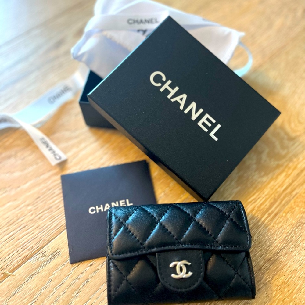 Chanel classic small flap wallet NWT black silver